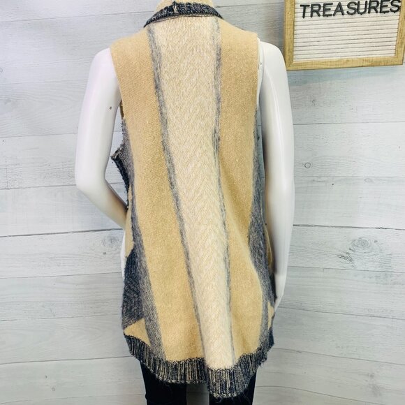 Sleeping On Snow Anthropologie Beige Blue Wool Blend Cardigan Sweater Sz XS / S - Picture 5 of 8